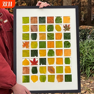 落叶相框diy手工48宫格收集框秋天树叶标本捡秋挂墙礼物摆台画框