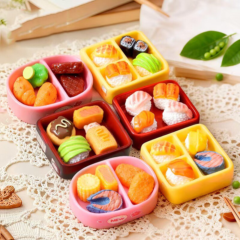 卡通仿真便当盒食玩配件娃娃屋寿司卷牛排diy装饰品桌面摆件食物