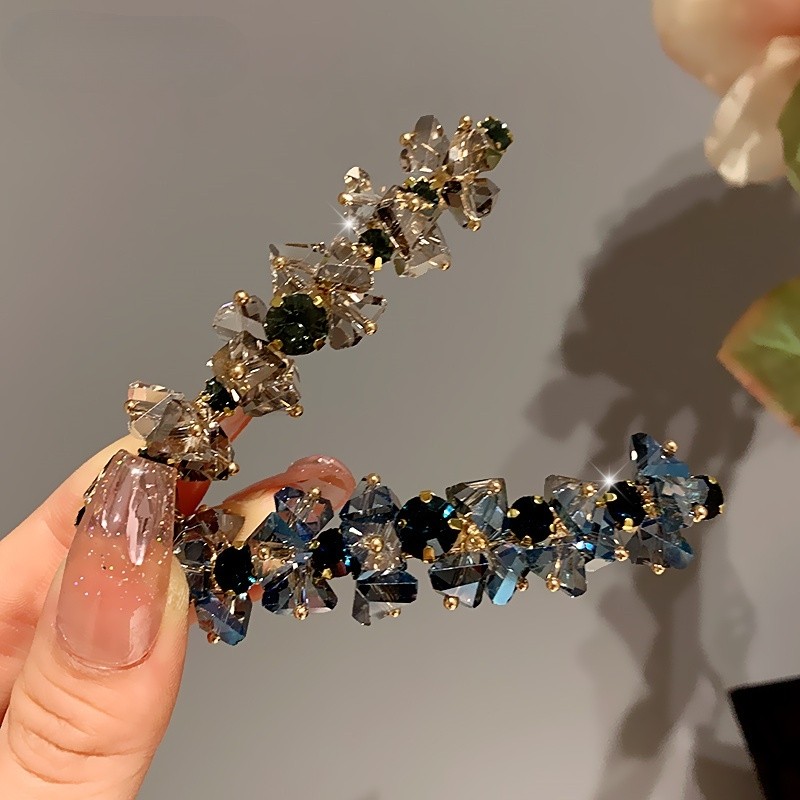 轻奢手工串珠水晶一字夹气质高级感侧边刘海夹发卡精致优雅弹簧夹