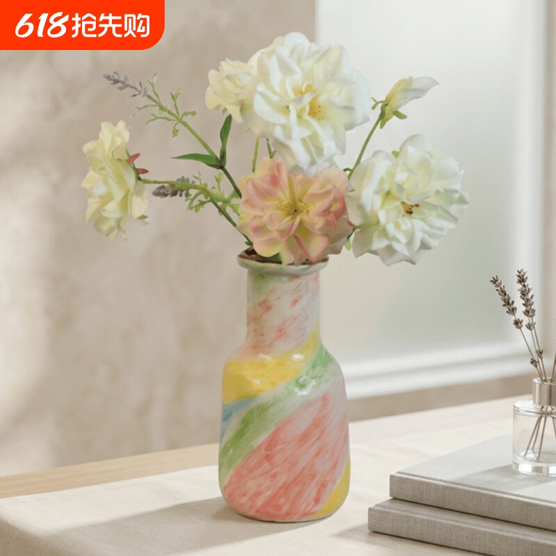 创意彩色陶瓷花瓶现代简约鲜花仿真花家居桌面装饰摆件博古架玄关