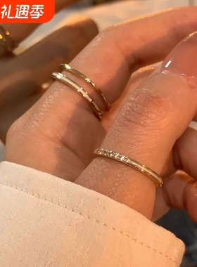 显手细~高级感轻奢贝母双层素圈戒指女ins小众设计开口指环气质潮