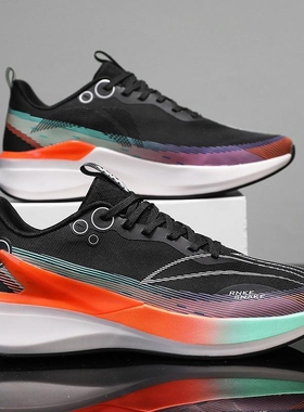 5C跑步鞋男夏季单网碳板学生体侧6pro运动跑鞋减震鞋防滑休闲黑色