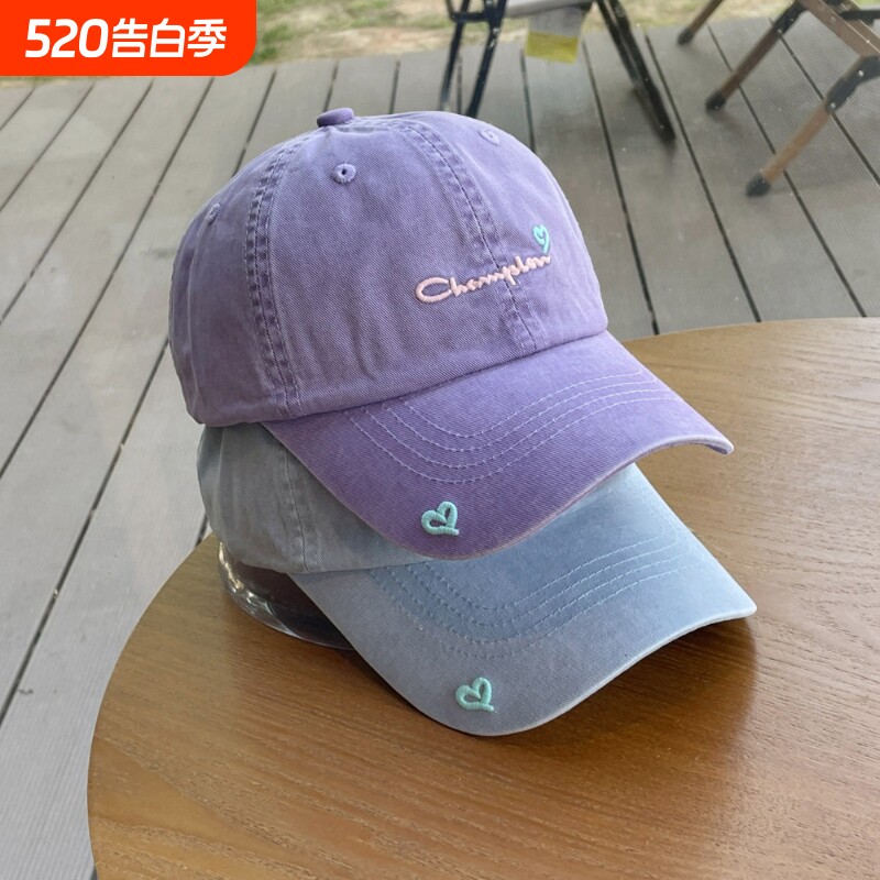 美式大头紫色软顶棒球帽子女宽帽檐大脸显脸小情侣出游鸭舌帽潮帽