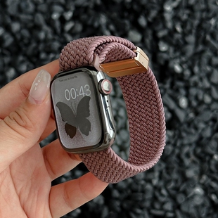 3金属扣S9 4代透气SE腕带男 适用applewatch9编织磁吸表带苹果手表iwach10 Ultra2 11弹力尼龙新款