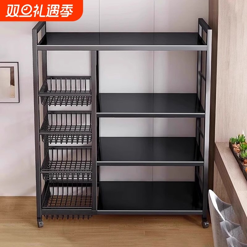 厨房置物架落地多层菜篮子蔬菜收纳架家用多功能锅架带轮储物架子
