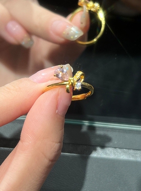 新中式甜美少女金色蝴蝶结戒指