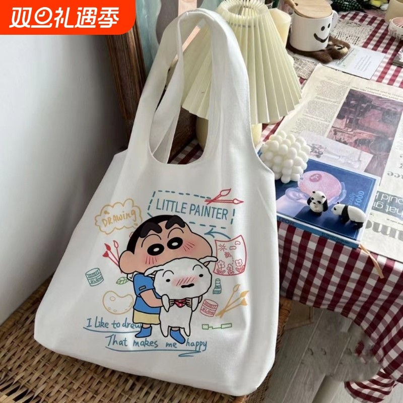 动漫单肩包女新款学生帆布包背心包大容量装书书包ins手提袋收纳