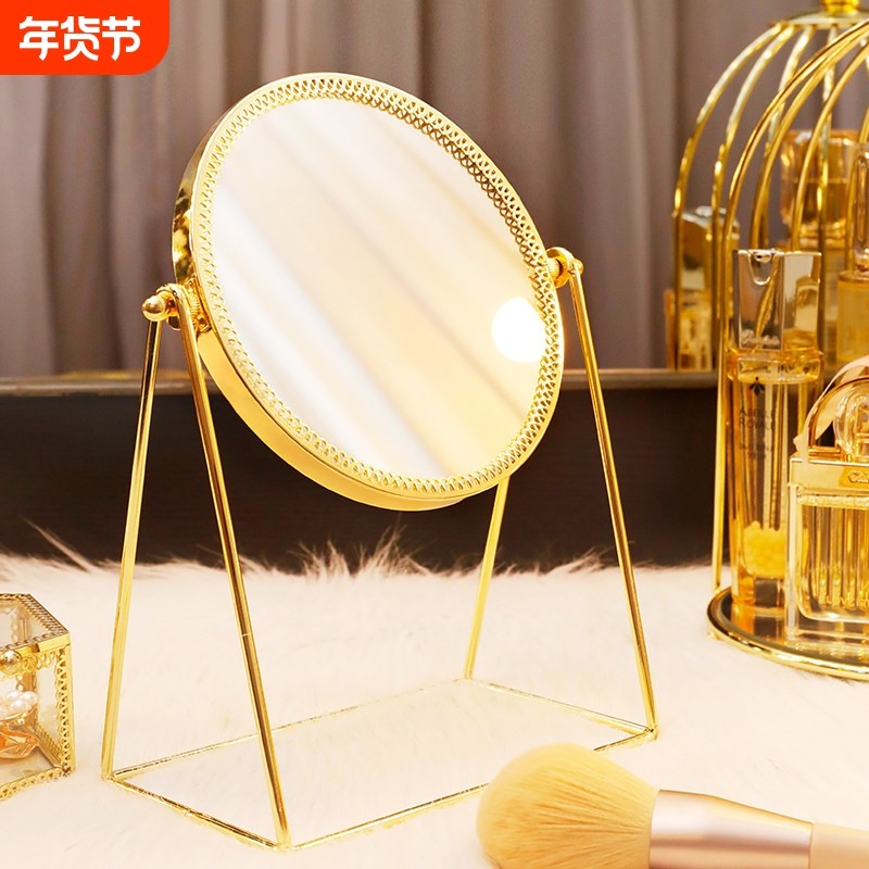网红化妆镜ins风家用桌面台式小型镜子学生宿舍高清梳妆镜