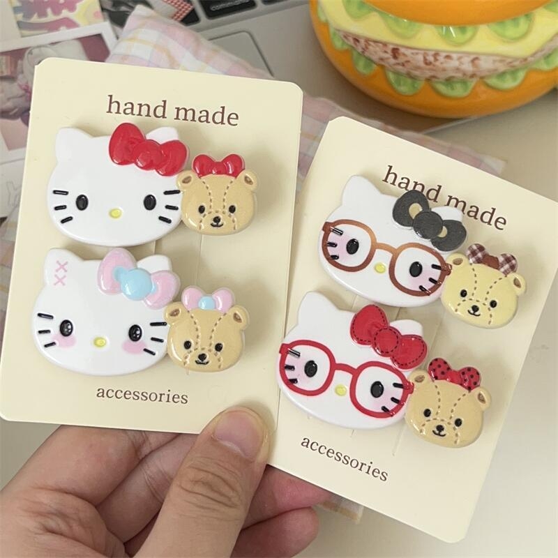 新款kt小伙伴卡通发夹软萌少女心刘海边夹小熊小猫鸭嘴夹发饰发卡