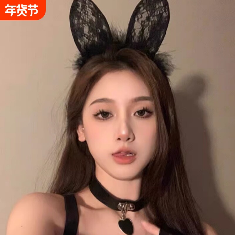 甜辣性感百搭拍照头饰猫耳朵蕾丝发箍秋冬毛绒头箍兽耳发饰女手套