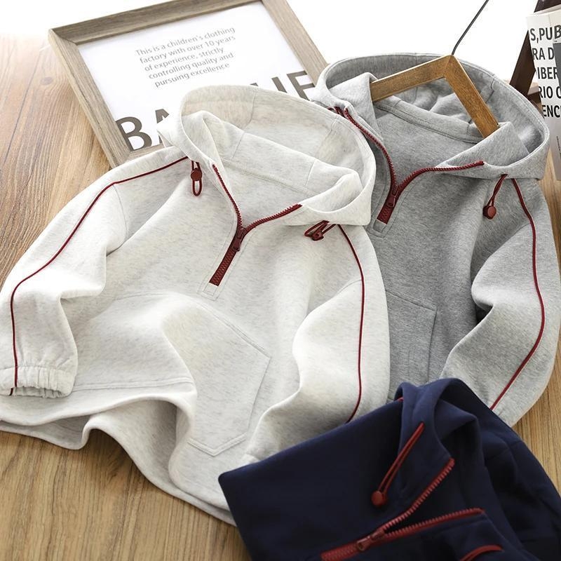 男童连帽卫衣秋装2025新款儿童半拉链帽衫男孩运动服上衣