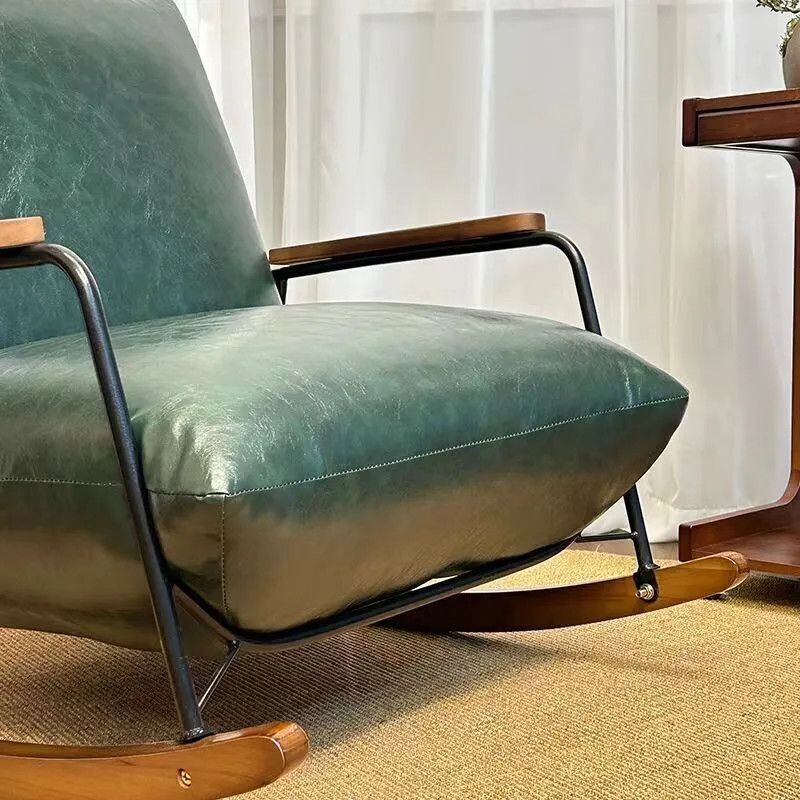 d复古懒人摇摇椅阳台单人休闲椅客厅现代家用成人油蜡皮沙发躺椅