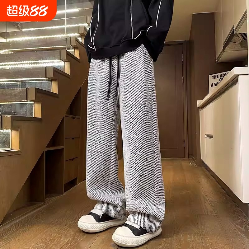 秋季新款男士休闲裤斜纹直筒裤宽松阔腿裤男生潮流百搭春秋长裤子