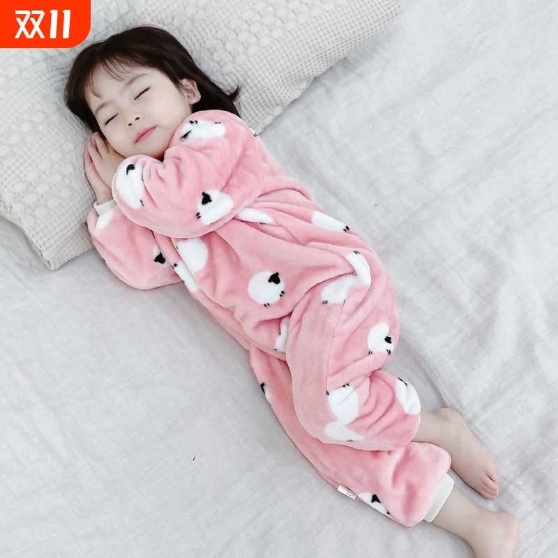 儿童法兰绒连体衣秋冬加绒