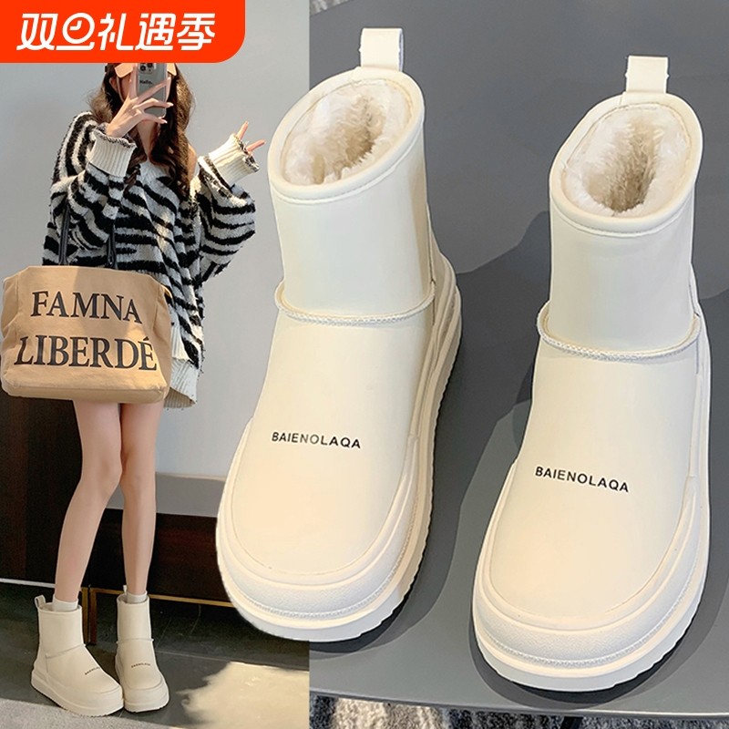 厚底白色雪地靴女2025新款冬季加绒加厚防水防滑短靴子东北大棉鞋