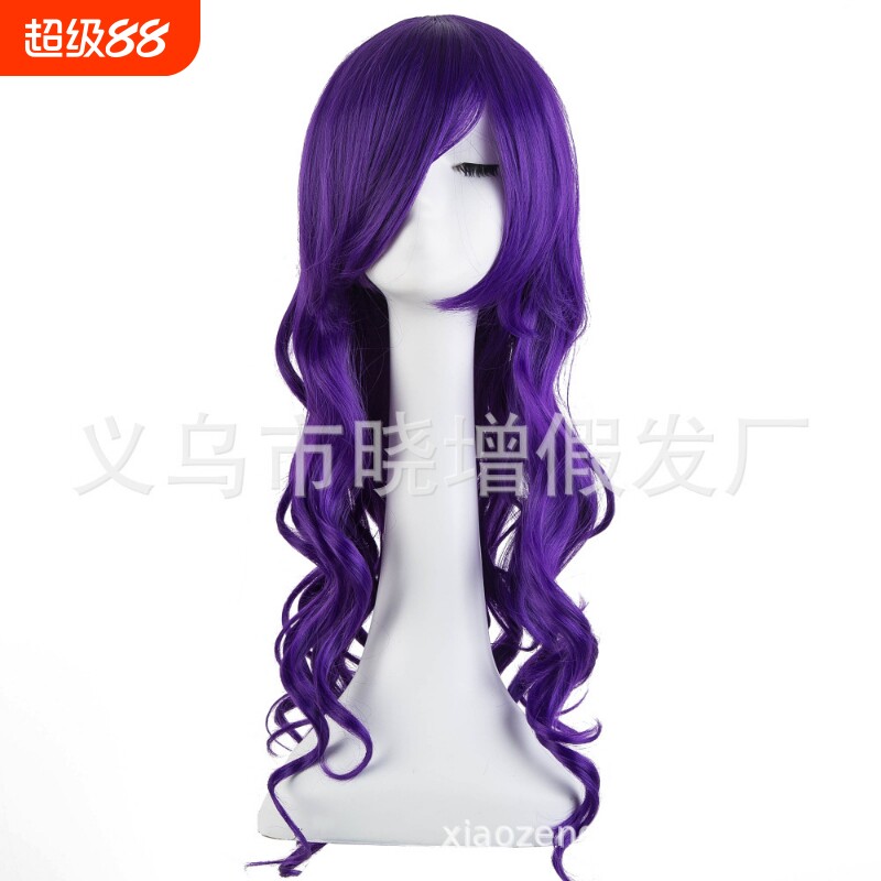 万用长卷化纤假发收脸时尚女头发动漫cosplay深紫色假发跨境批