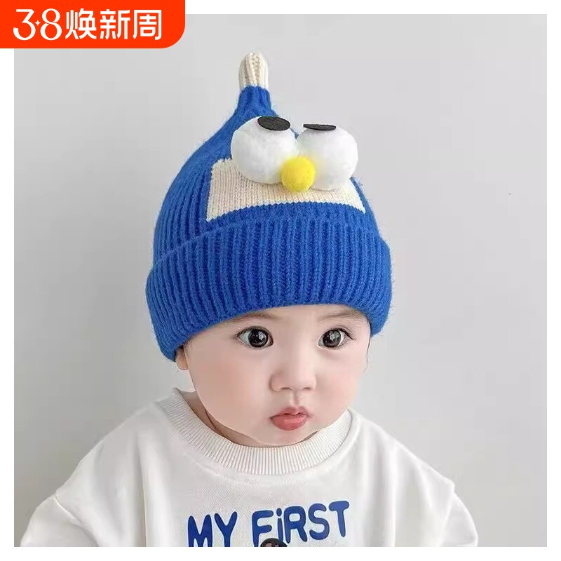 宝宝帽子韩版男女童婴儿糖果色针织可爱保暖护耳秋冬款儿童毛线帽