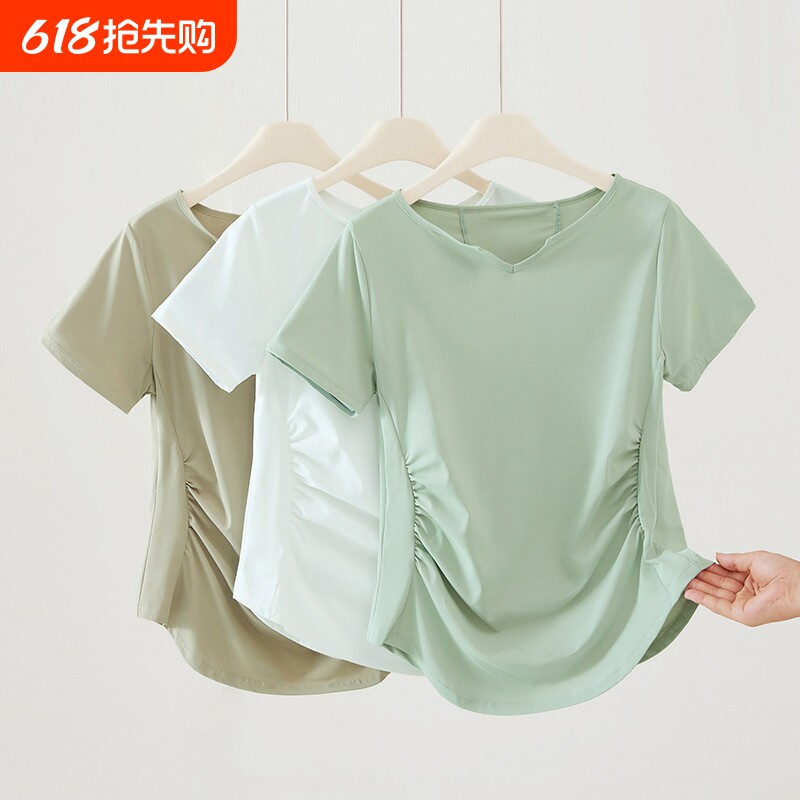 大码胖mm运动上衣女透气速干短袖宽松健身罩衫跑步瑜伽服t恤秋季