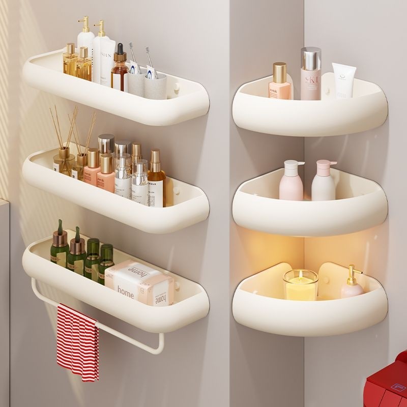卫生间三角置物架免打孔奶油风白色墙角篮转角壁挂浴室淋浴收纳架