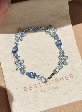 春夏小清新蓝色闪钻花朵手链女甜美清冷手环简约百搭高级时尚手饰