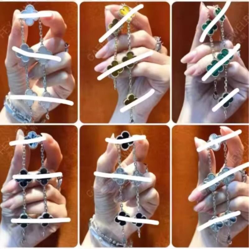 高品质V金材质不褪色熊猫满钻大花手环迷你手链女五花新款四叶草