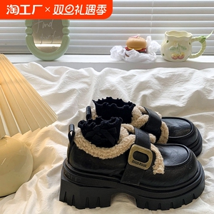 真皮厚底小皮鞋女2024新款冬季加绒女鞋子百搭英伦风乐福鞋女单鞋