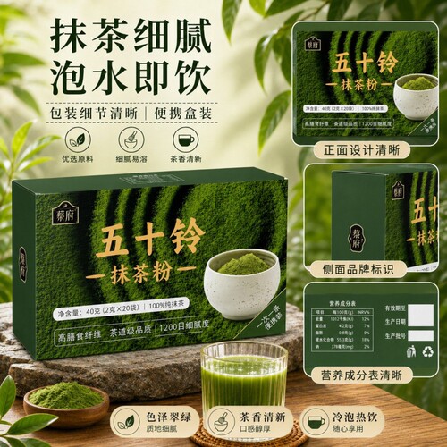纯抹茶粉五十铃膳食纤维代餐烘焙早餐40g冲泡早餐养生粉盒装