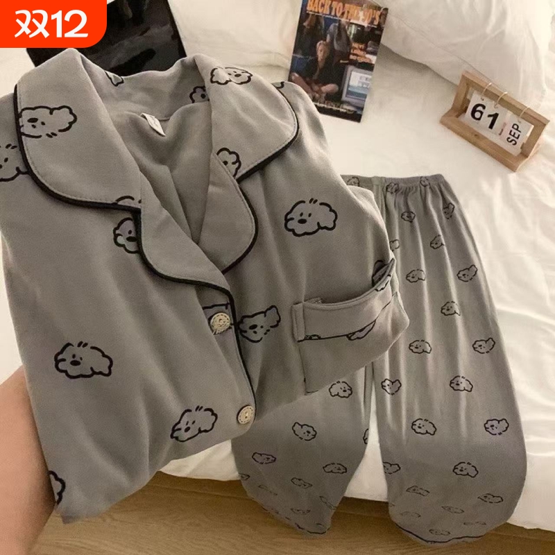 德绒简约女生加厚保暖卡通宽松可外穿家居服女士睡衣套装冬季柔软