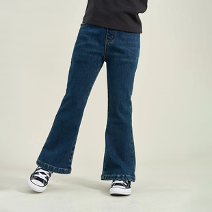 春秋牛仔裤女童修身弹力微喇裤中大童洋气冬季一体加绒加厚喇叭裤