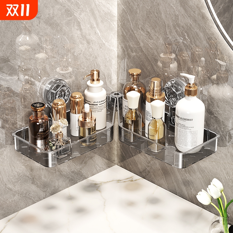 浴室转角洗手台置物架壁挂式免打孔卫生间厕所洗漱台水龙头收纳架