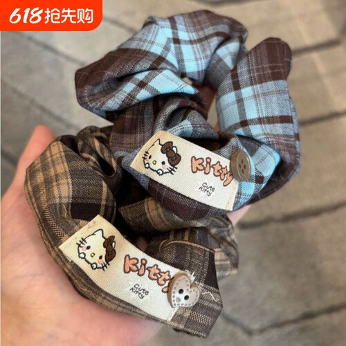 韩复古小熊布标发绳学院风格纹布艺方巾大肠圈头绳扎学生马尾发饰