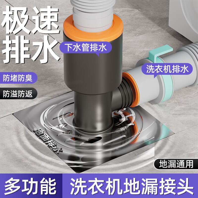 洗衣机排水管地漏接头下水专用三通防臭防溢水二合一接口地面直通