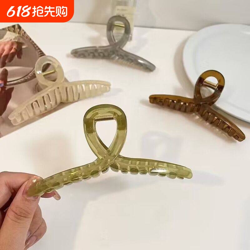 新款13CM法式头饰盘发抓发夹超大号鲨鱼夹后脑勺绿色白色磨砂灰色