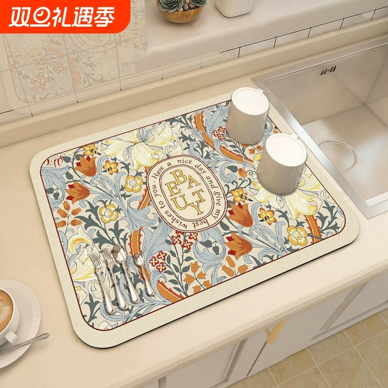 厨房台面沥水垫硅藻泥吸水垫桌面餐具干燥垫杯垫免洗茶台吧台垫子