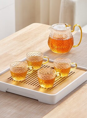 康宁龙鳞茶具套装耐高温高硼硅玻璃泡茶壶套装茶水分离高颜值高端