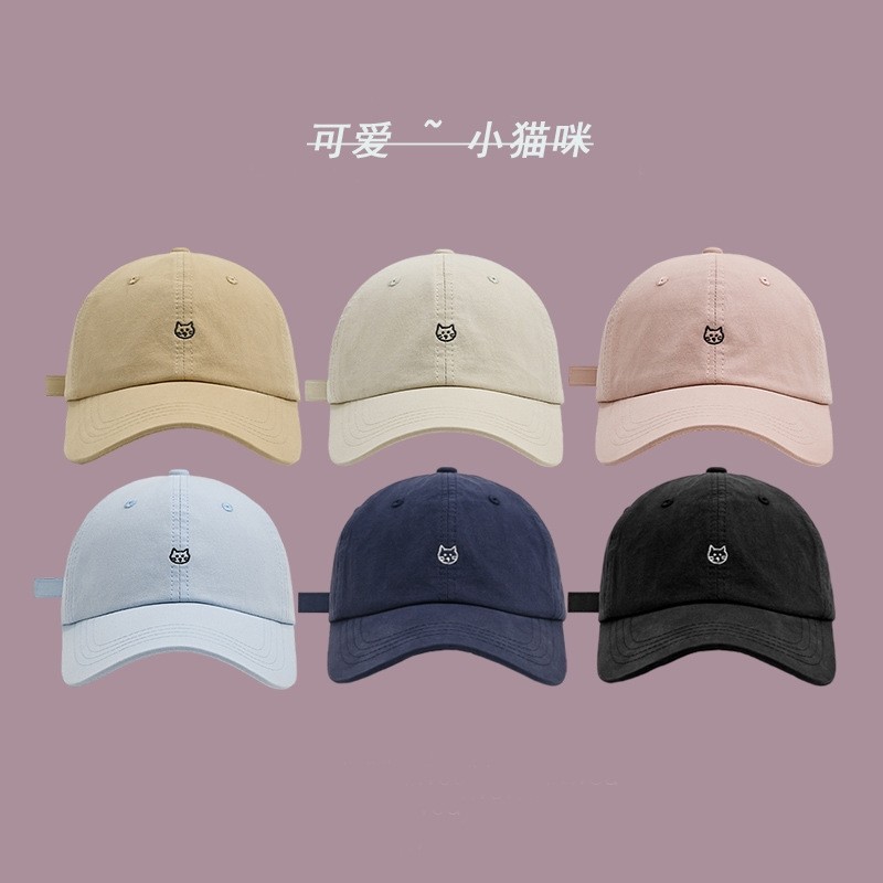 帽子女春夏新款甜美可爱猫咪刺绣棒球帽韩版简约时尚学院风鸭舌帽