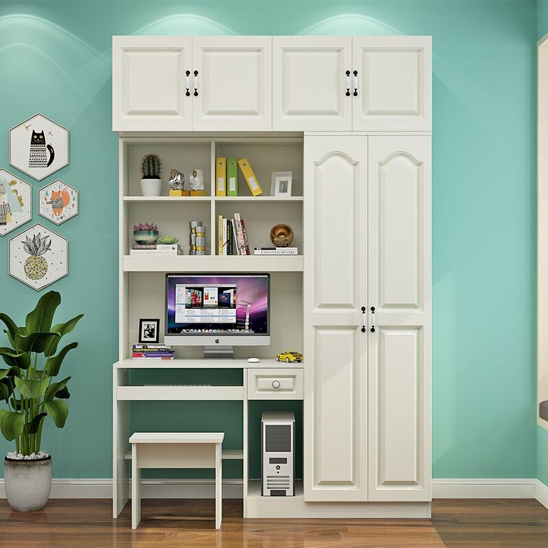 d欧式衣柜书桌一体组合式家用电脑桌带衣柜儿童学习桌学生写字桌