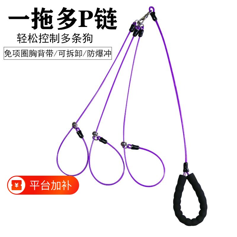 狗狗牵引绳狗绳一拖二双头自动伸缩p绳大型犬小型犬一拖三狗链p链