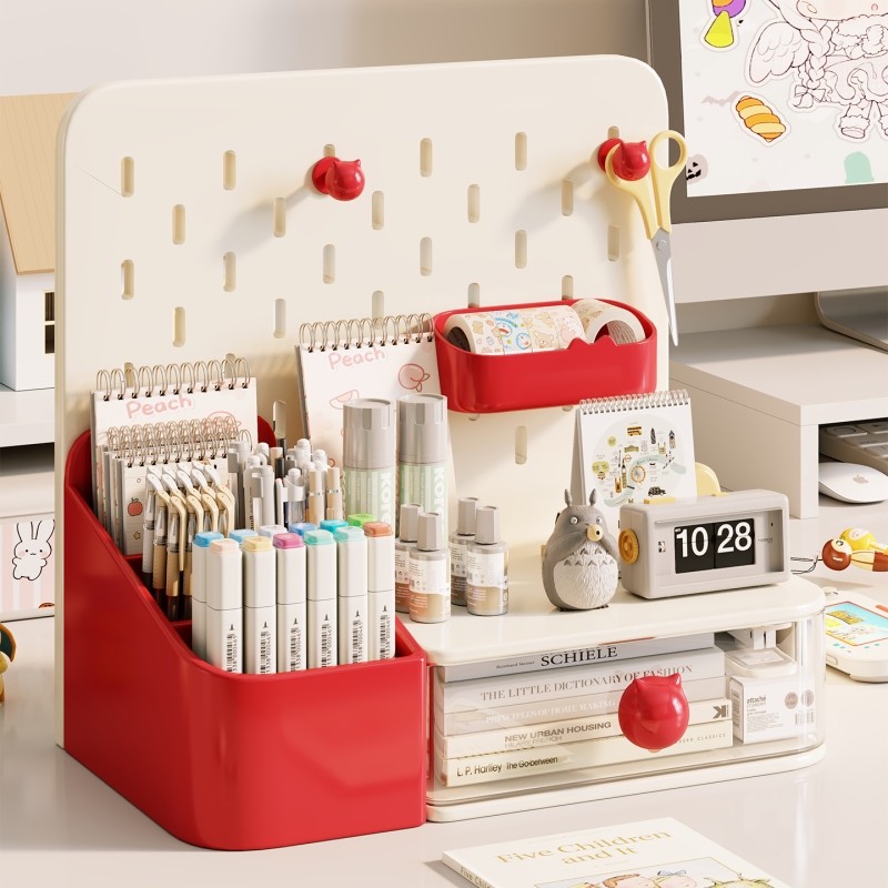 多功能桌面收纳盒台面笔筒洞洞板放置架课桌抽屉三合一文具整理盒,收纳整理,桌面收纳盒,淘宝优惠券,粉丝福利购,淘宝优惠卷