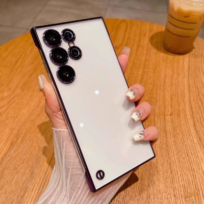 适用三星S25ultra电镀无边框带镜头膜保护套S24超薄裸机感S23ultra防摔S22ultra高级感硬壳S25plus透明手机壳