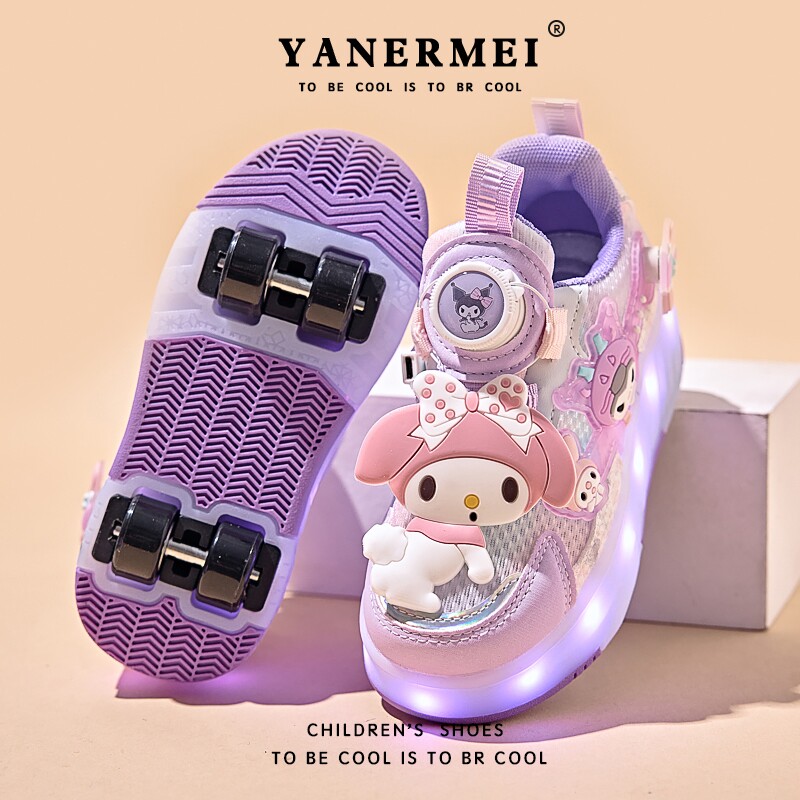 女童暴走鞋春秋季儿童女孩四轮溜冰鞋闪灯网面鞋子发光滑轮粉色