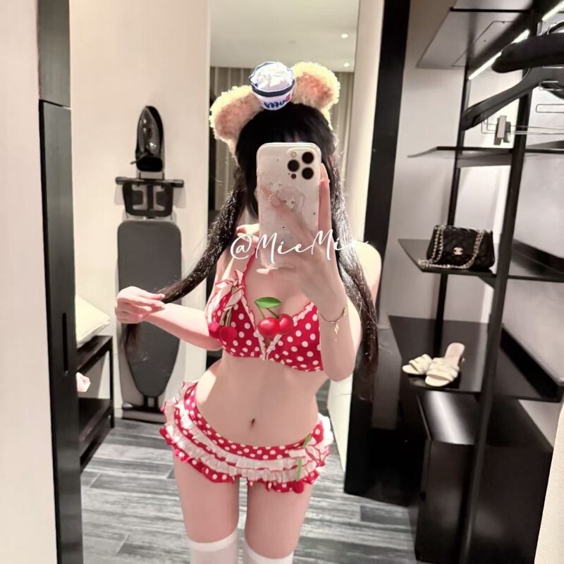 比基尼泳衣女小胸聚拢性感纯欲风分体裙式泳装少女三件套纯欲辣妹