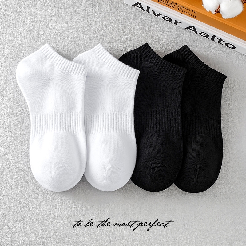黑白袜子男女纯棉船袜