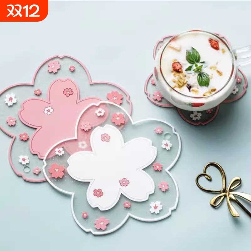 樱花杯垫防滑隔热垫子厨房餐厅软胶餐垫锅垫杯家用防烫餐桌垫碗垫