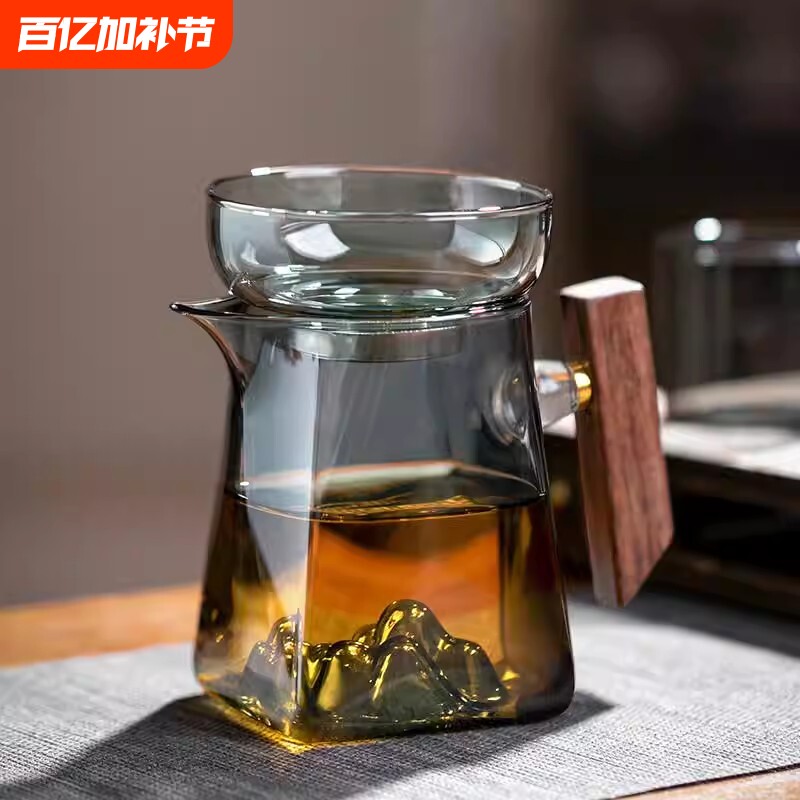 茶器公道杯高硼硅透明玻璃可观山带手柄家用办公待客功夫茶具分