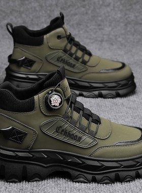 马丁靴男鞋高帮冬季美式户外登山防水防滑增高工装靴耐磨黑色鞋底