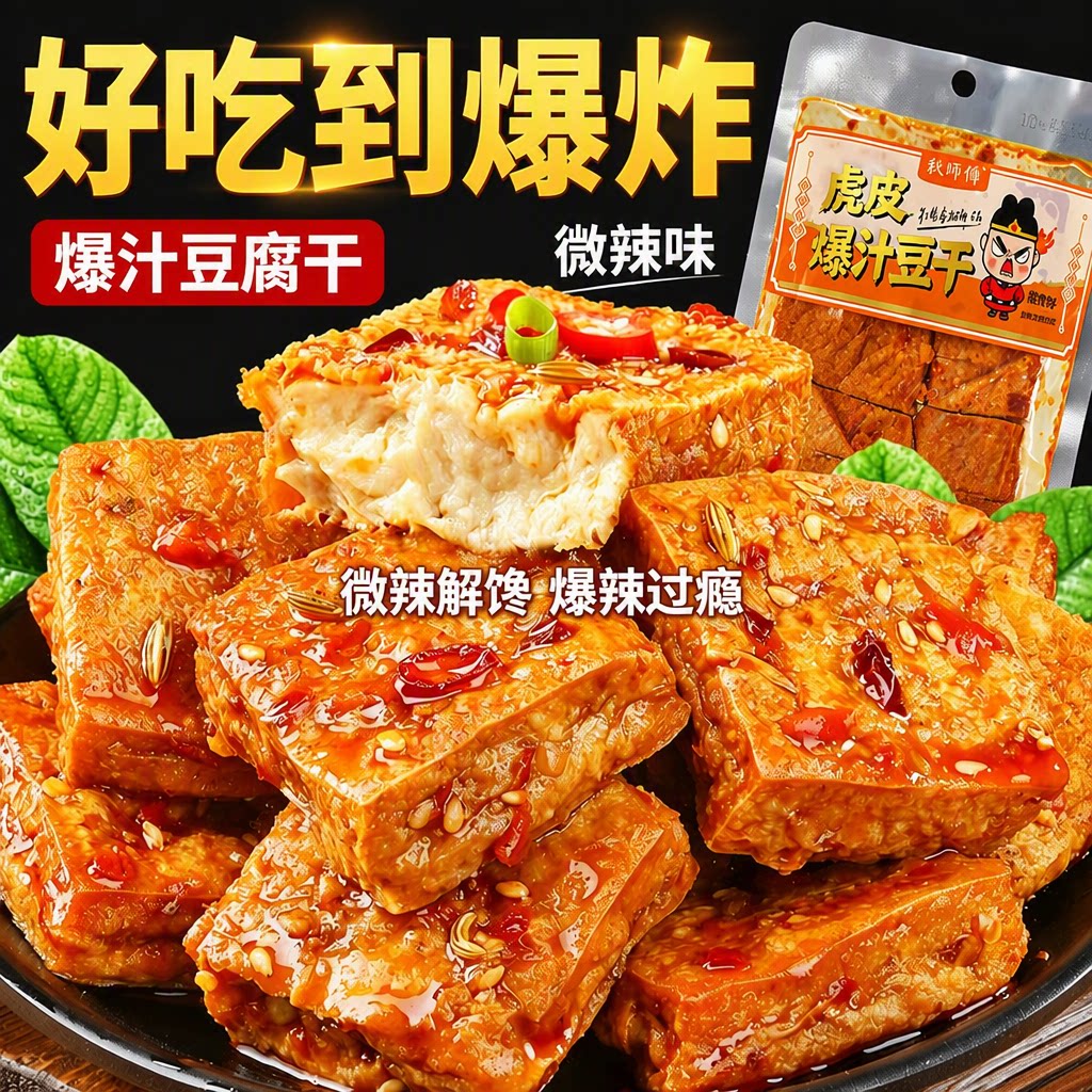 虎皮豆干爆汁豆腐干湖南特产豆制品素肉辣条零食包浆爆浆解馋好吃