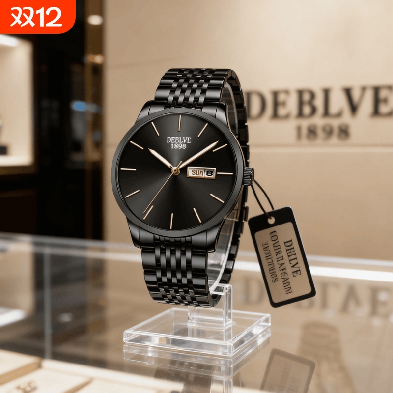 手表男款机械风全自动防水高级感全自动男表数字双日历防水腕表男