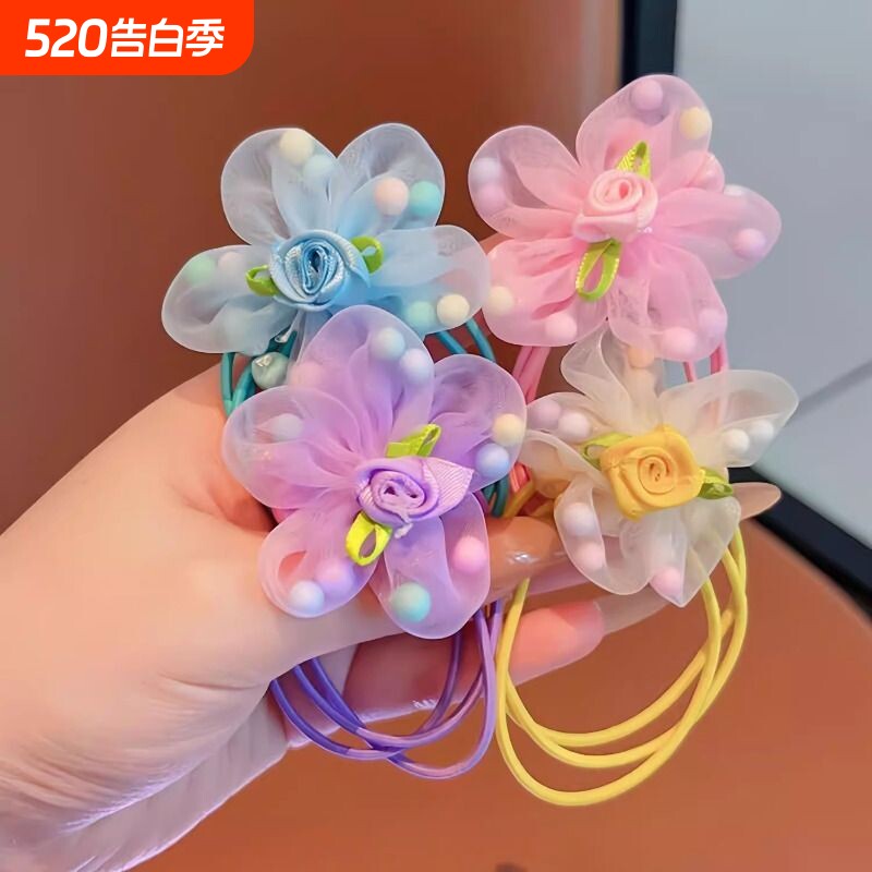 女童网纱花朵发绳儿童新款皮筋圈发圈宝宝扎头发不伤发头绳头饰