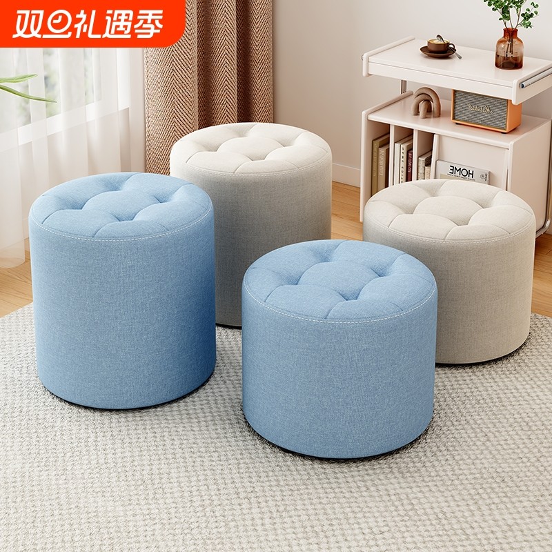 布艺小凳子家用矮凳圆凳简约客厅沙发茶几凳创意墩子网红实木板凳